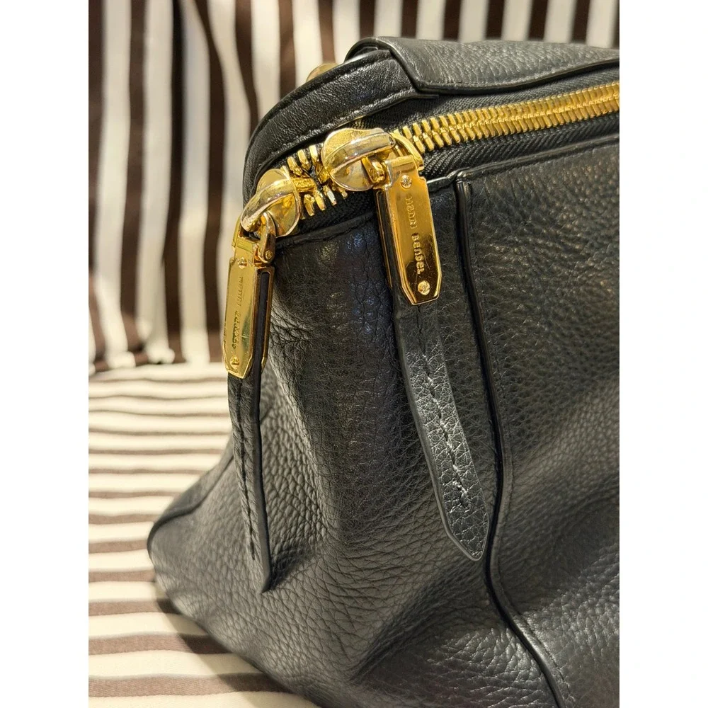 Henri Bendel Black Pebbled Leather Satchel & Shoulder Bag Gold Hardware